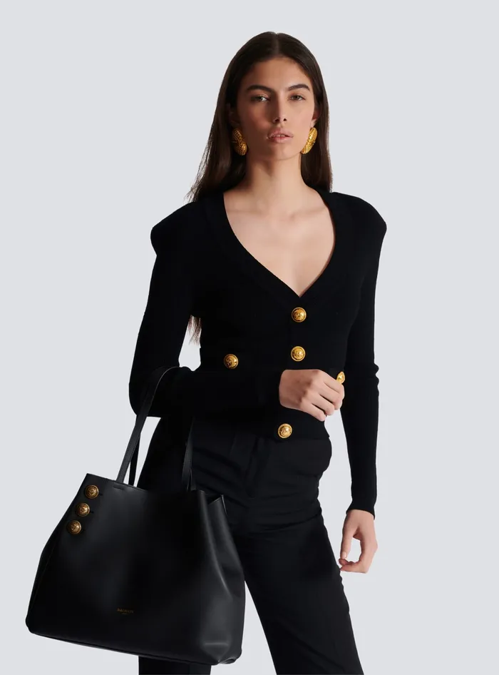 Balmain Emblegraveme Leather Tote Bag Black Women Tote Bags