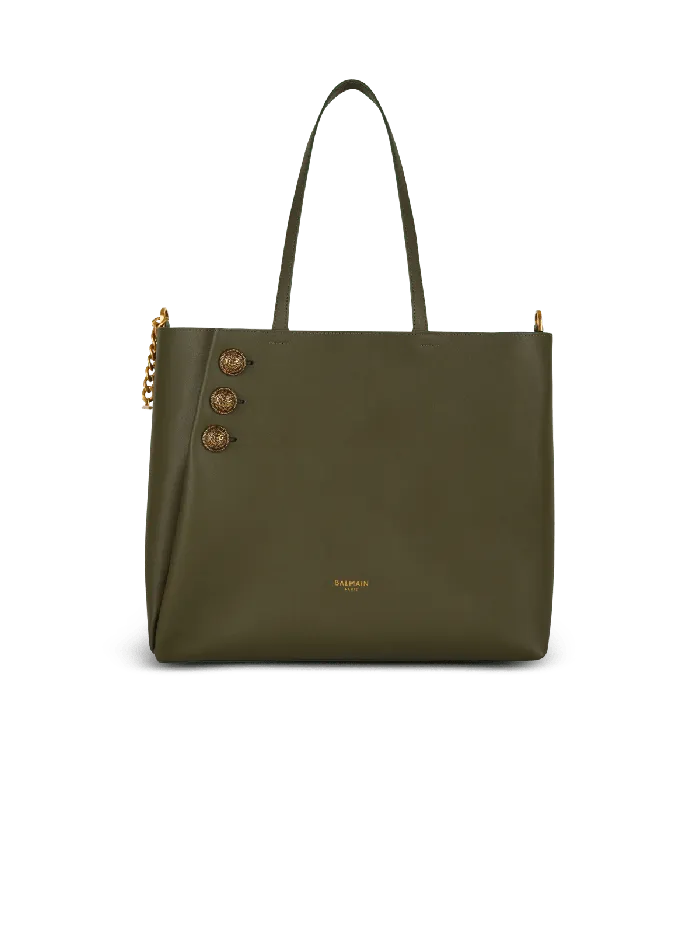 Balmain Emblegraveme Leather Tote Bag Khaki Women Shoulder Bags