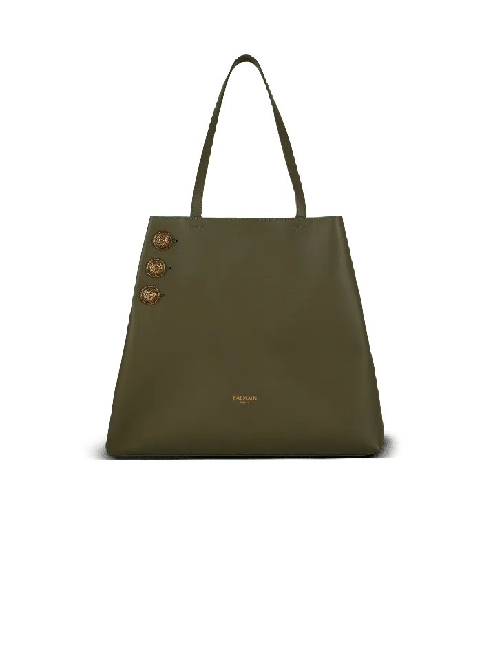 Balmain Emblegraveme Leather Tote Bag Khaki Women Shoulder Bags