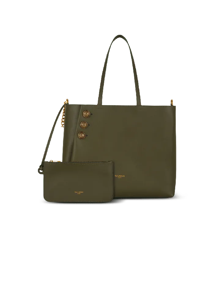 Balmain Emblegraveme Leather Tote Bag Khaki Women Shoulder Bags