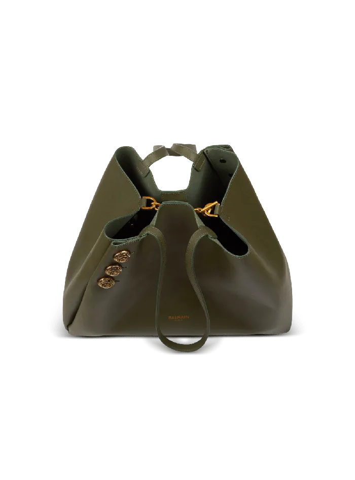 Balmain Emblegraveme Leather Tote Bag Khaki Women Shoulder Bags