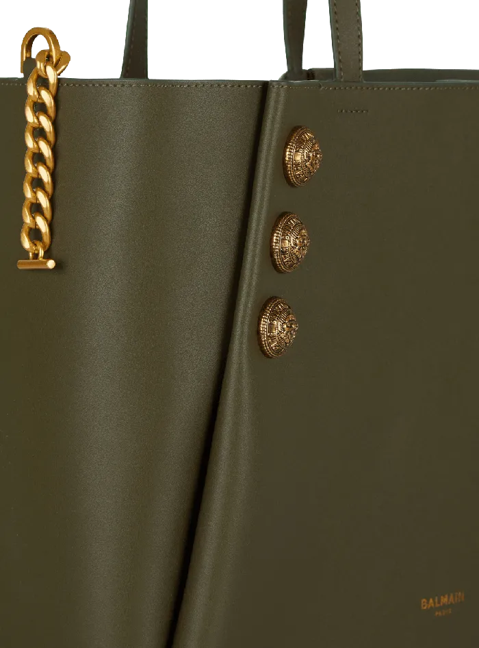 Balmain Emblegraveme Leather Tote Bag Khaki Women Shoulder Bags