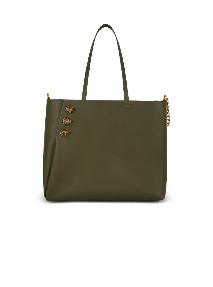 Balmain Emblegraveme Leather Tote Bag Khaki Women Shoulder Bags