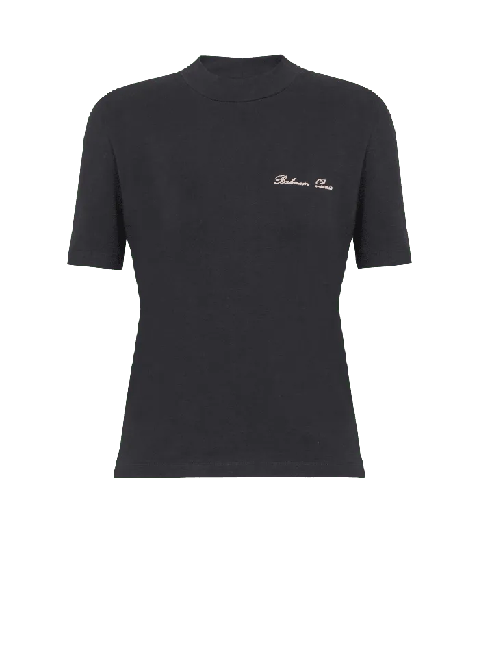 Balmain Embroidered Signature Tshirt Black Women TShirts