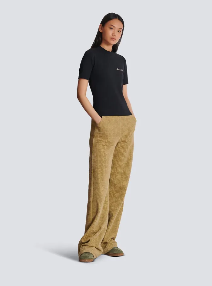 Balmain Embroidered Signature Tshirt Black Women TShirts