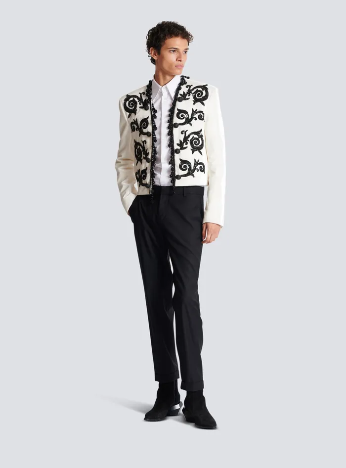 Balmain Embroidered Velvet Spencer Jacket White Men Jackets And Blazers
