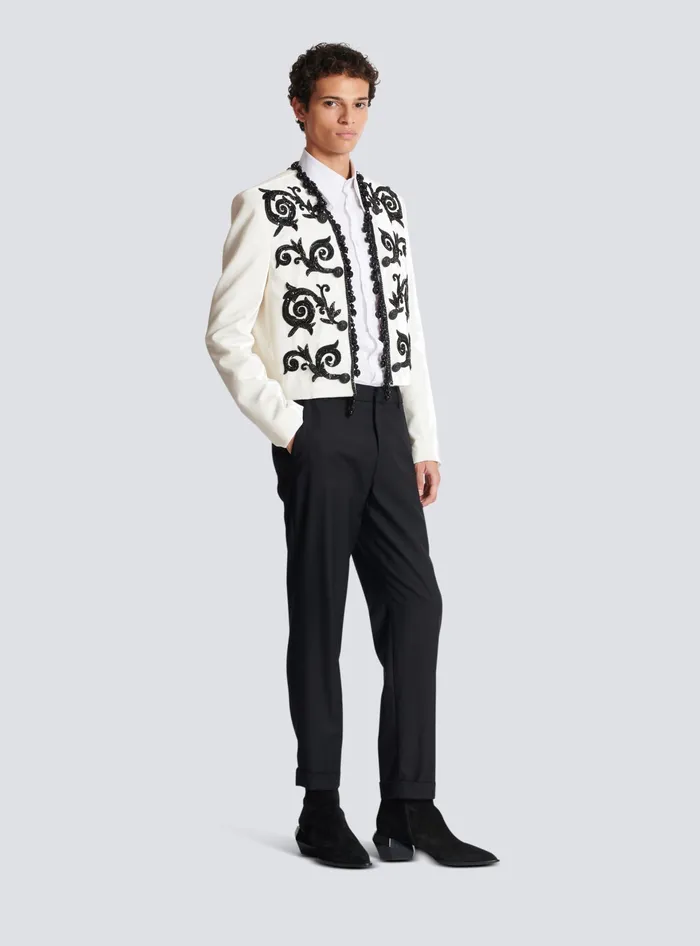 Balmain Embroidered Velvet Spencer Jacket White Men Jackets And Blazers