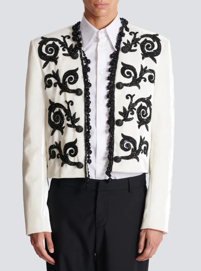 Balmain Embroidered Velvet Spencer Jacket White Men Jackets And Blazers