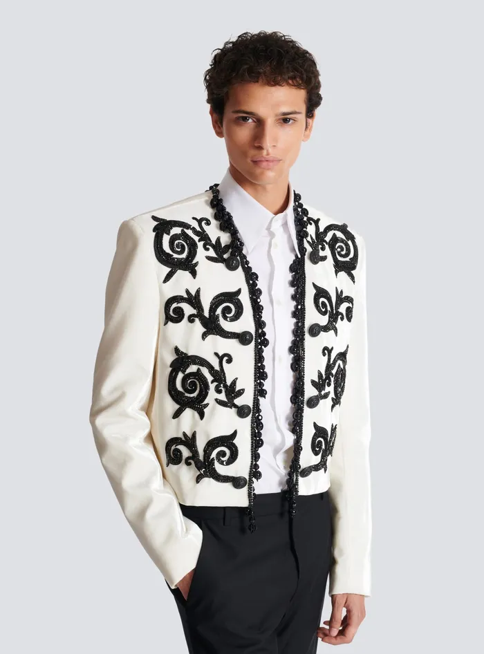 Balmain Embroidered Velvet Spencer Jacket White Men Jackets And Blazers