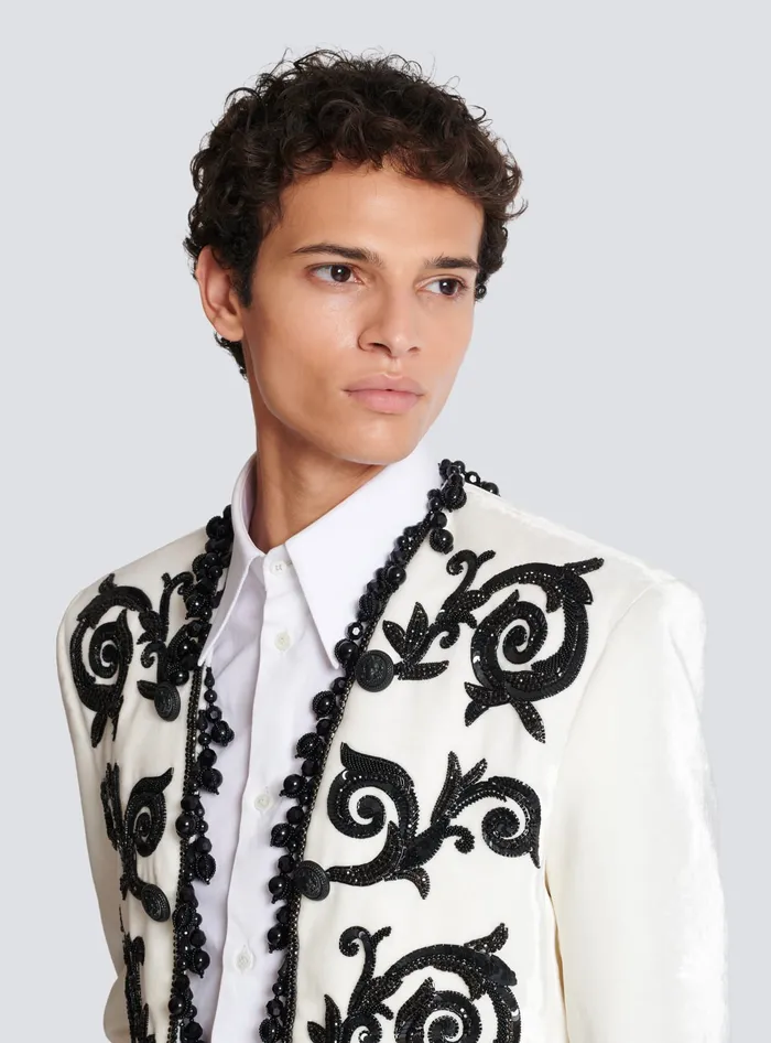 Balmain Embroidered Velvet Spencer Jacket White Men Jackets And Blazers