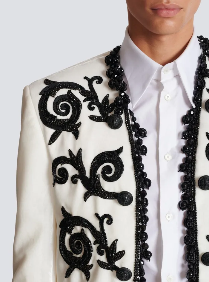 Balmain Embroidered Velvet Spencer Jacket White Men Jackets And Blazers