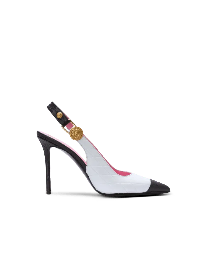 Balmain Eva Pumps In Calfskin With Embossed Diamond Motif White Women High Heels and Pumps