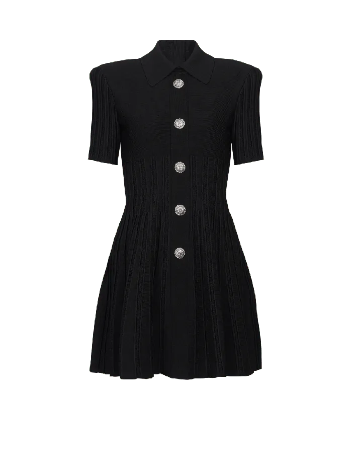 Balmain Flared Knit Dress With Buttons Black Women Dresses