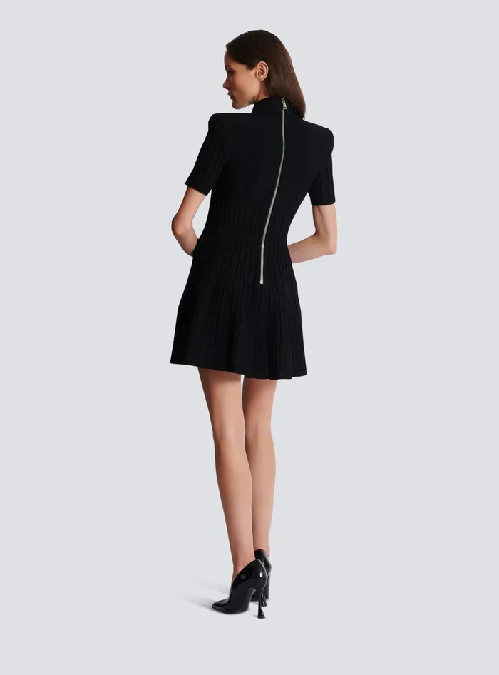 Balmain Flared Knit Dress With Buttons Black Women Dresses