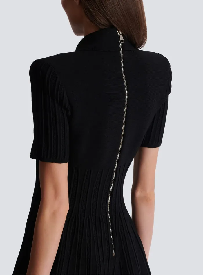 Balmain Flared Knit Dress With Buttons Black Women Dresses