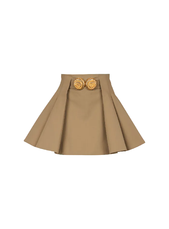 Balmain Flared Pleated Grain De Poudre Skirt Beige Women Skirts