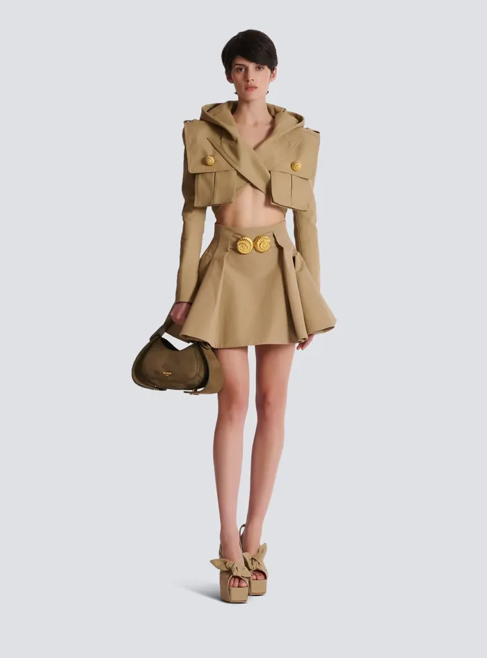 Balmain Flared Pleated Grain De Poudre Skirt Beige Women Skirts