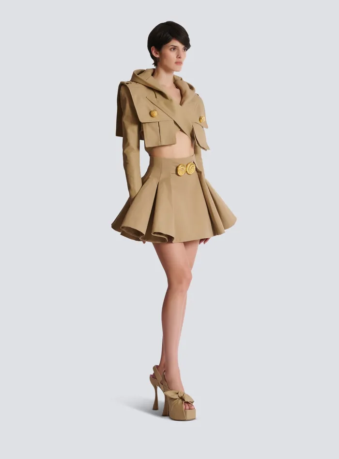 Balmain Flared Pleated Grain De Poudre Skirt Beige Women Skirts
