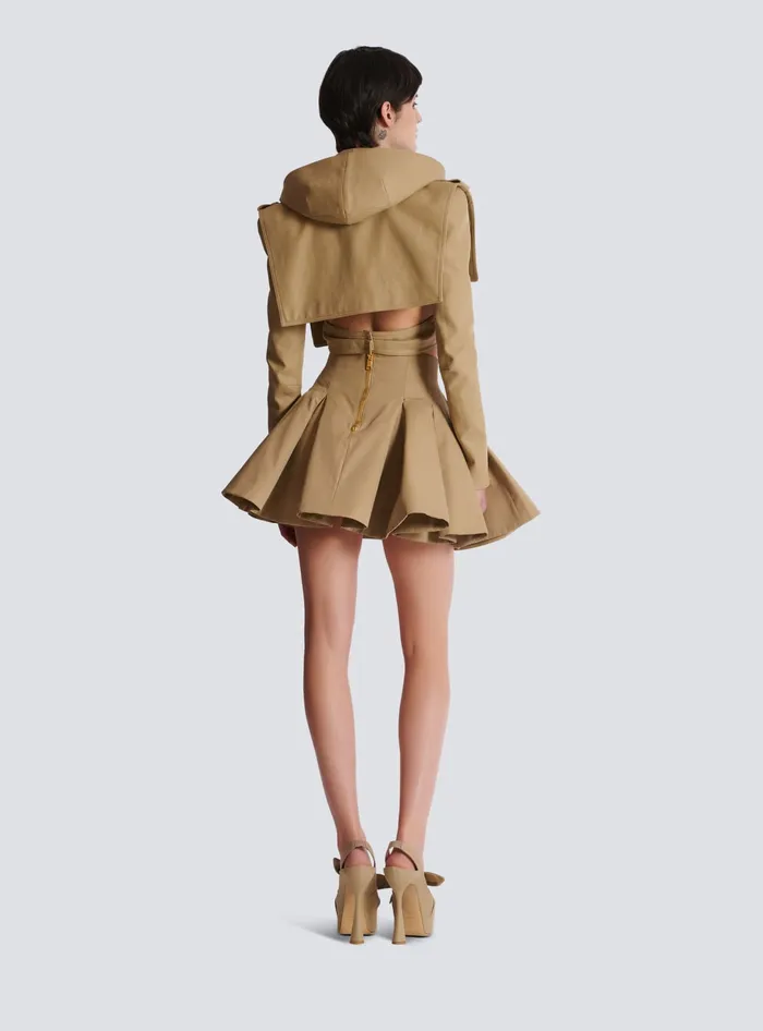 Balmain Flared Pleated Grain De Poudre Skirt Beige Women Skirts