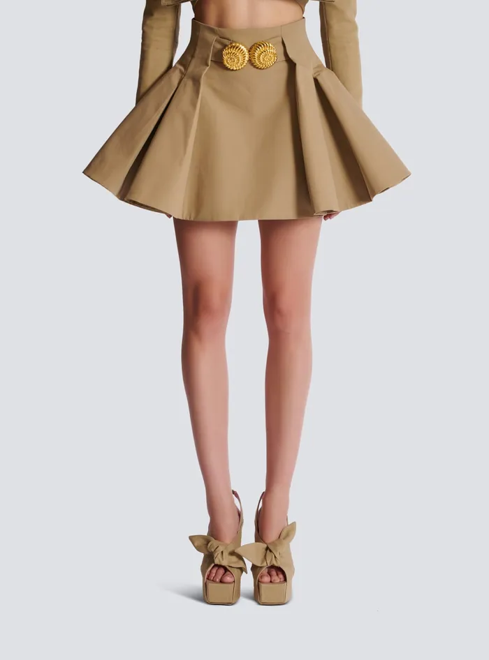 Balmain Flared Pleated Grain De Poudre Skirt Beige Women Skirts