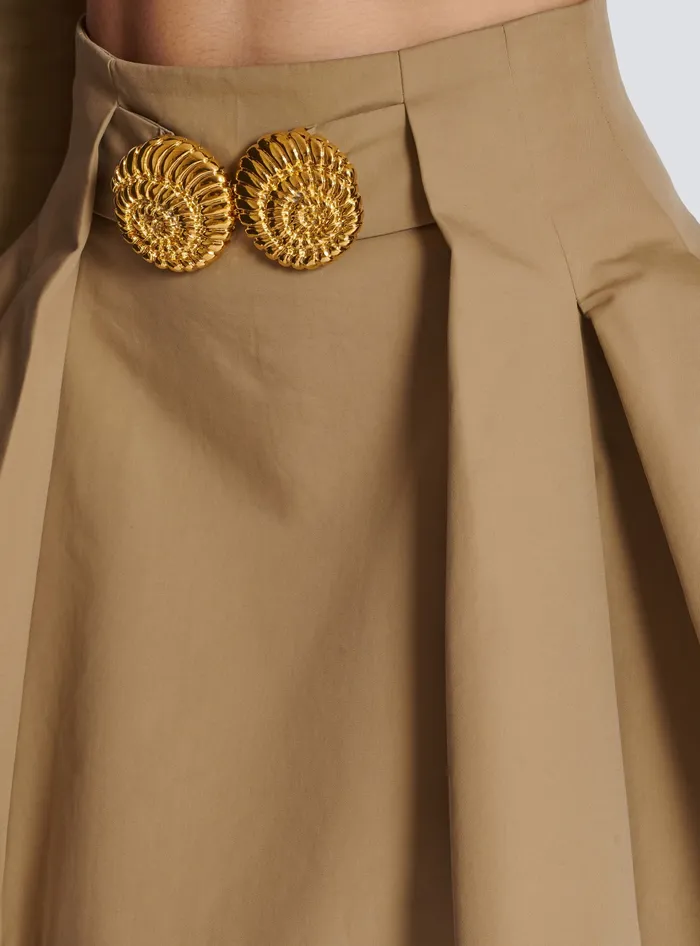 Balmain Flared Pleated Grain De Poudre Skirt Beige Women Skirts