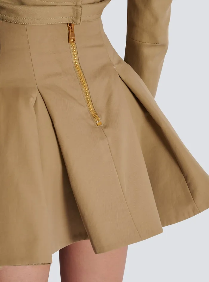 Balmain Flared Pleated Grain De Poudre Skirt Beige Women Skirts