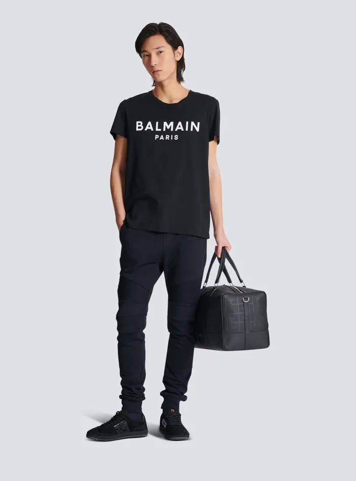 Balmain Flocked Paris Joggers Black Men Trousers And Shorts