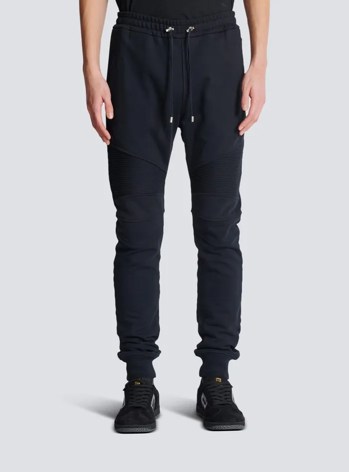 Balmain Flocked Paris Joggers Black Men Trousers And Shorts