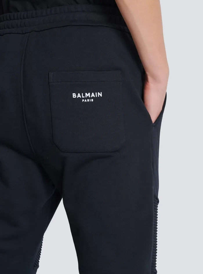 Balmain Flocked Paris Joggers Black Men Trousers And Shorts