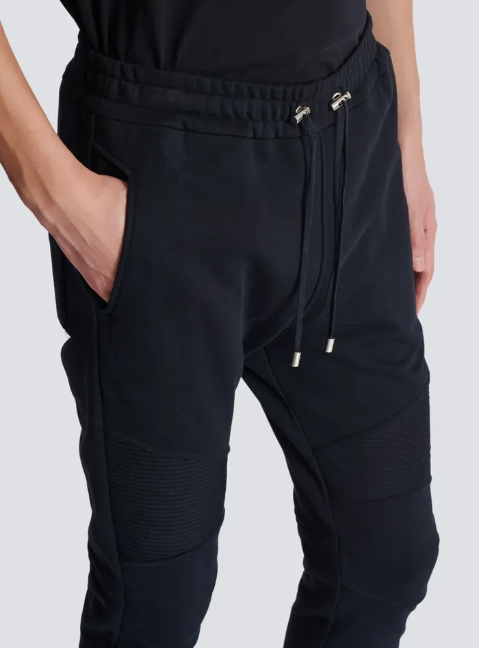 Balmain Flocked Paris Joggers Black Men Trousers And Shorts
