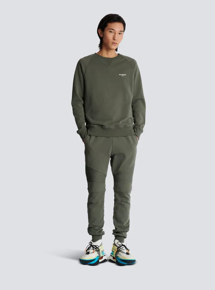 Balmain Flocked Paris Joggers Khaki Men Trousers And Shorts