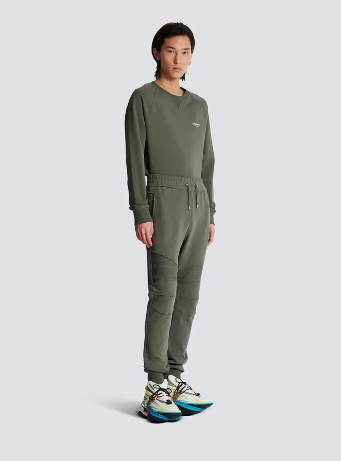 Balmain Flocked Paris Joggers Khaki Men Trousers And Shorts