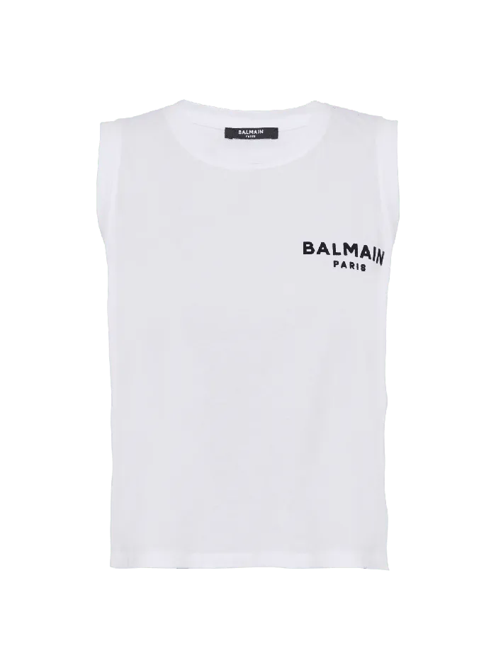 Balmain Flocked Tank Top White Women TShirts