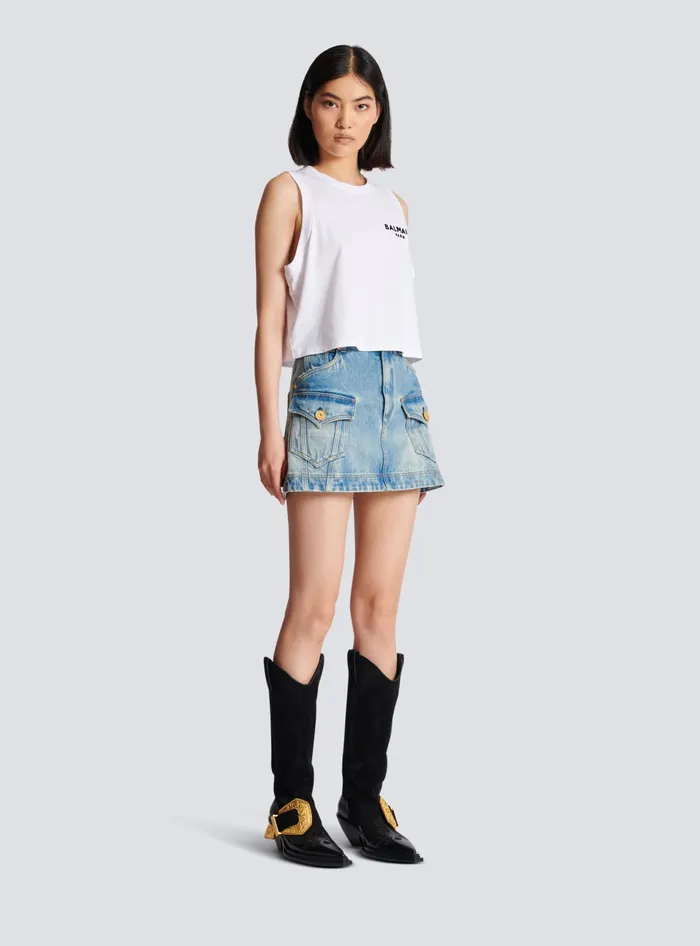 Balmain Flocked Tank Top White Women TShirts