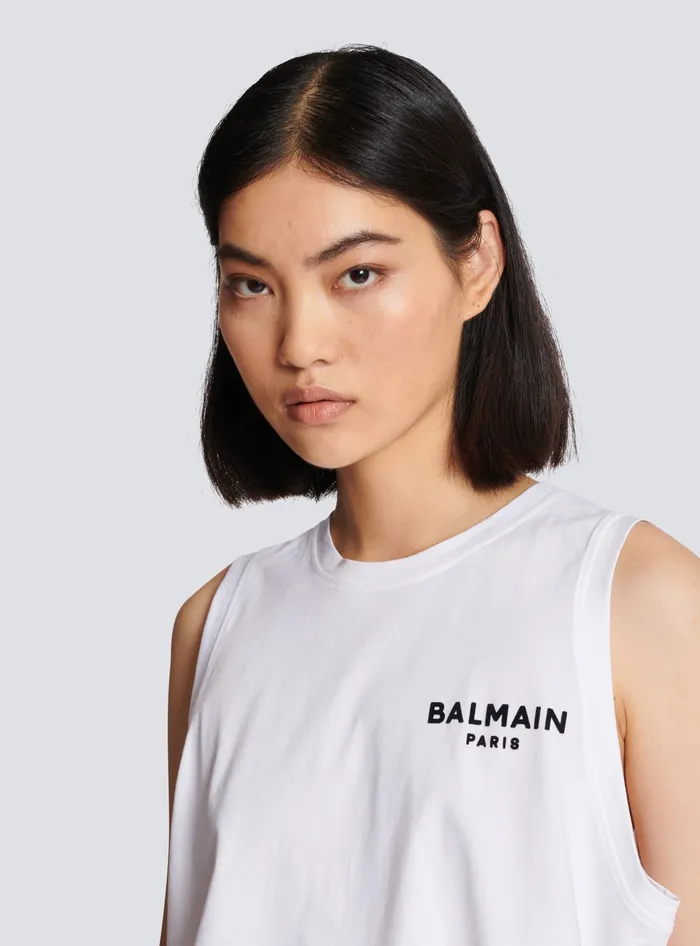 Balmain Flocked Tank Top White Women TShirts
