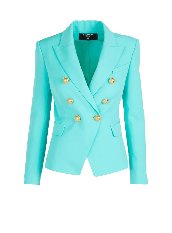 Balmain Grain De Poudre 6button Jacket Blue Women Jackets And Blazers