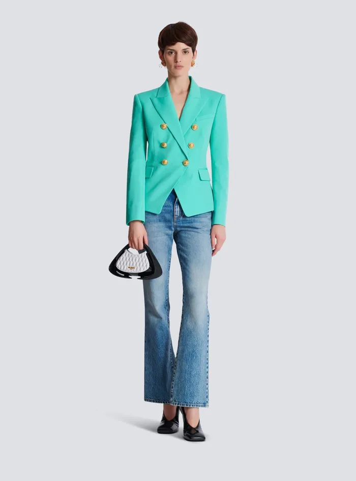 Balmain Grain De Poudre 6button Jacket Blue Women Jackets And Blazers
