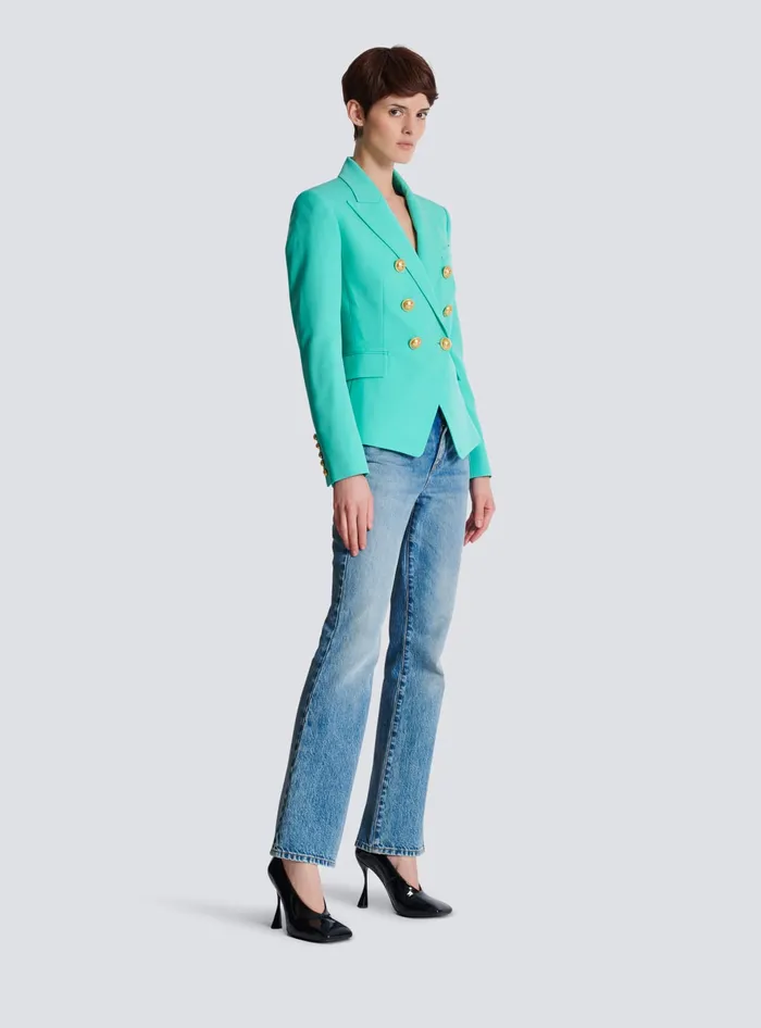 Balmain Grain De Poudre 6button Jacket Blue Women Jackets And Blazers