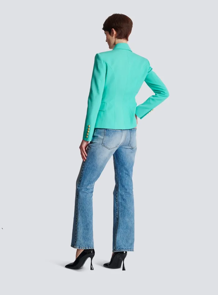 Balmain Grain De Poudre 6button Jacket Blue Women Jackets And Blazers