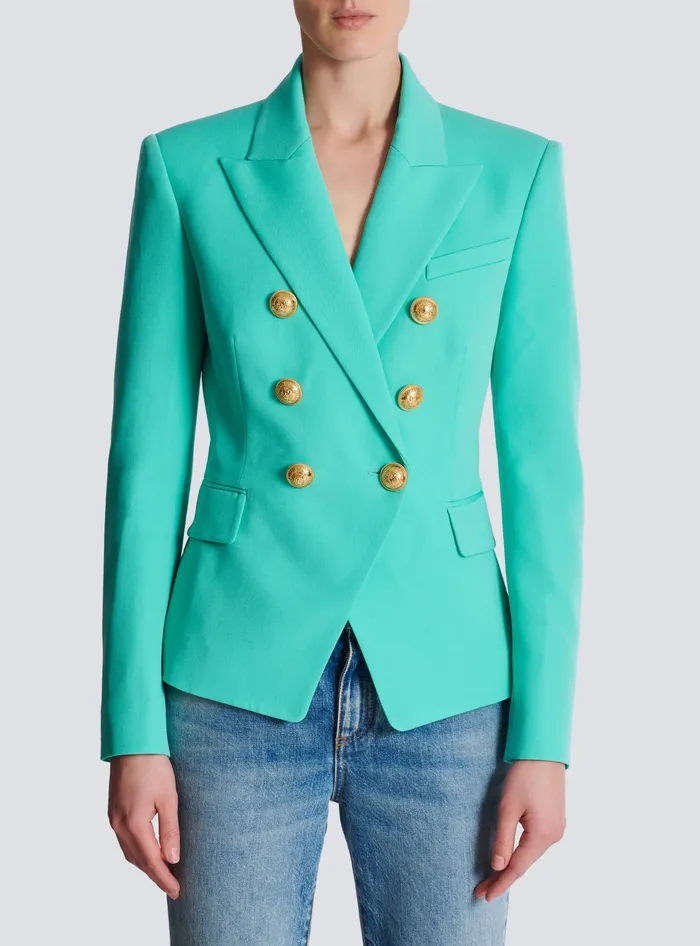 Balmain Grain De Poudre 6button Jacket Blue Women Jackets And Blazers