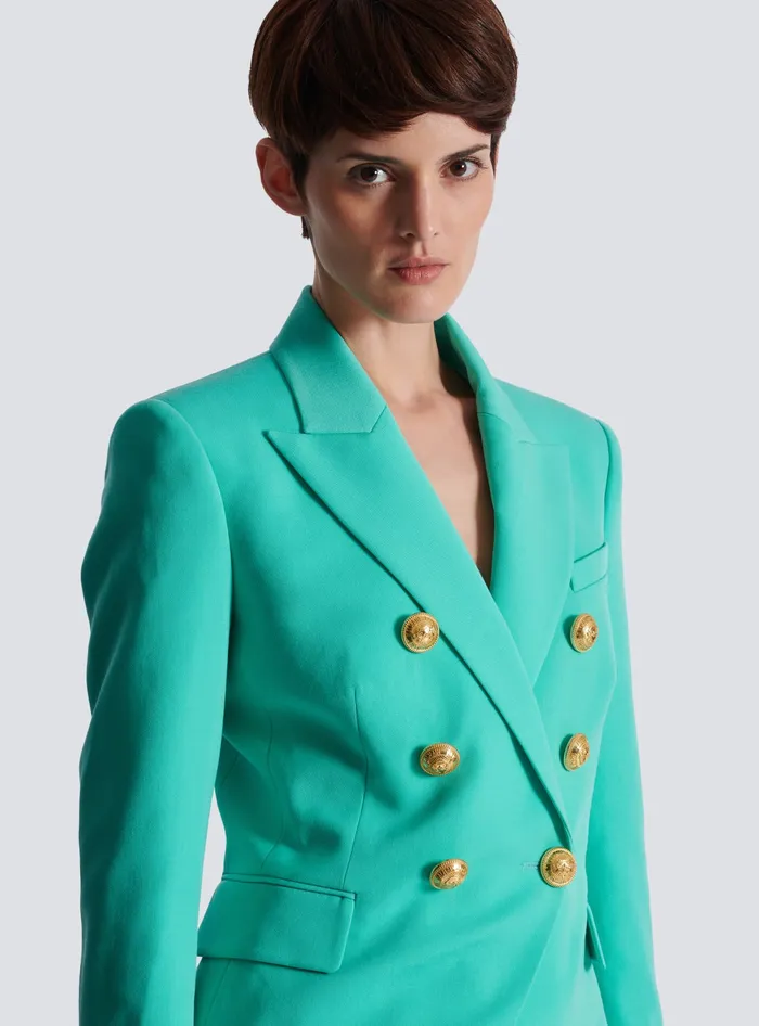 Balmain Grain De Poudre 6button Jacket Blue Women Jackets And Blazers