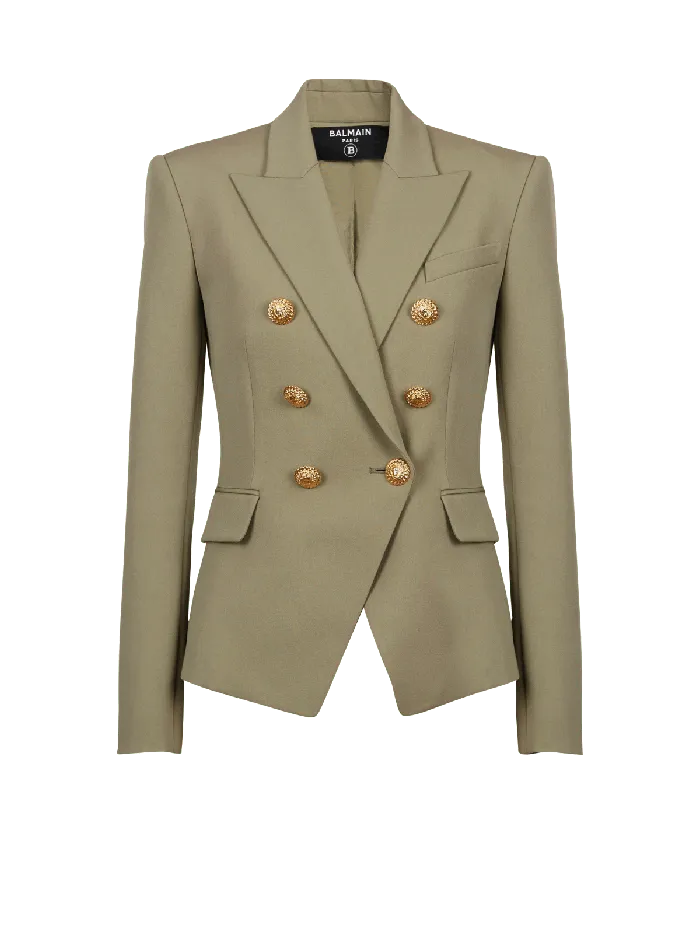 Balmain Grain De Poudre 6button Jacket Khaki Women Jackets And Blazers