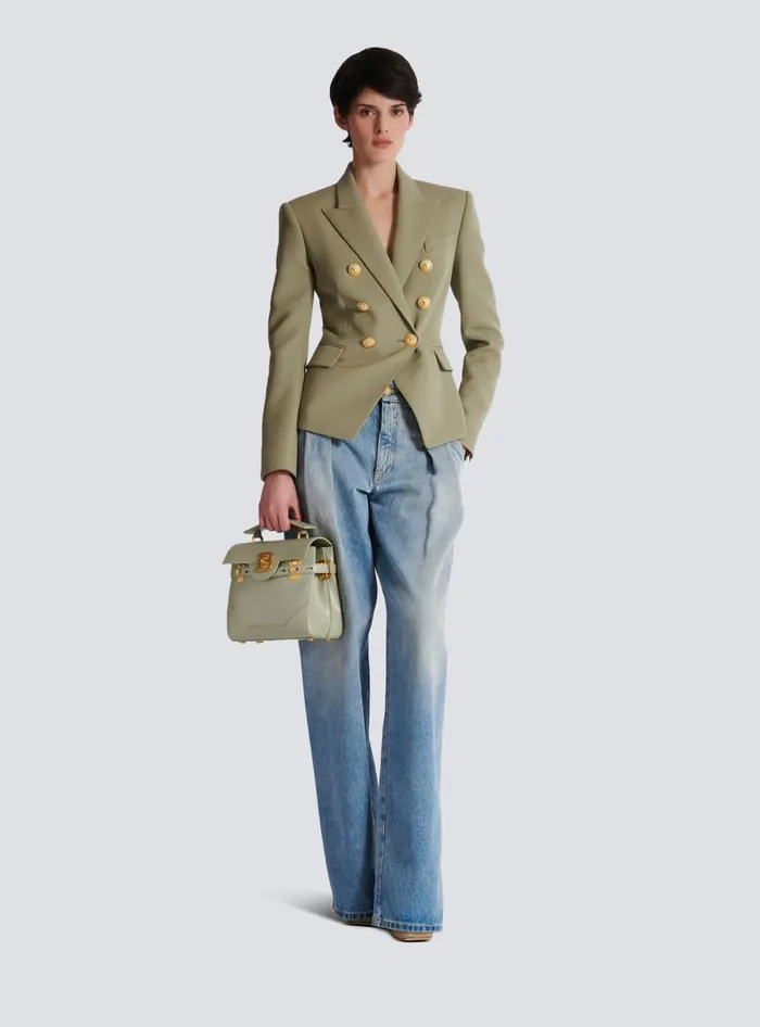 Balmain Grain De Poudre 6button Jacket Khaki Women Jackets And Blazers