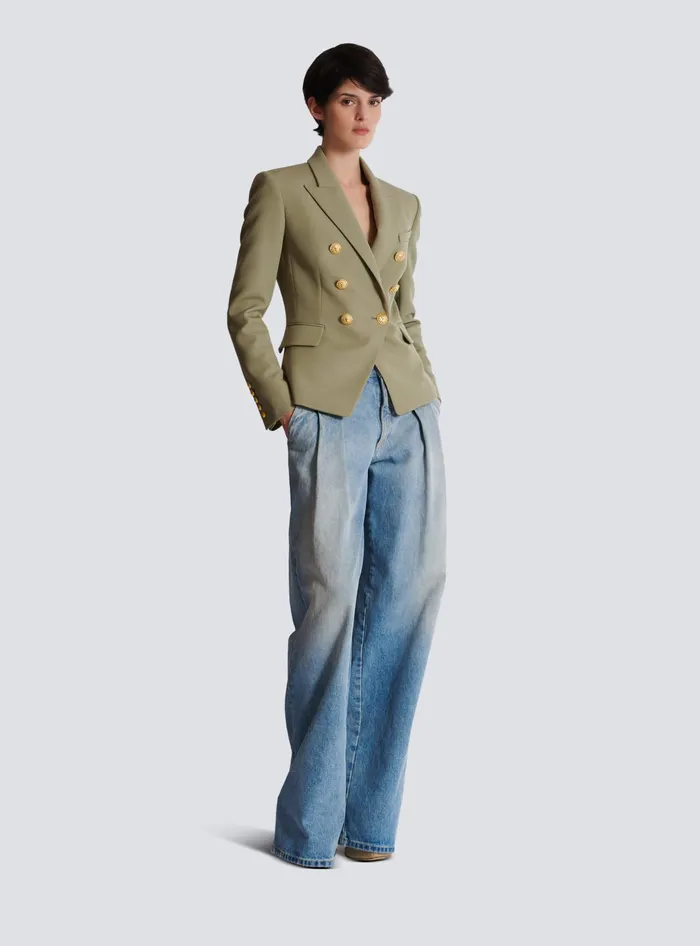 Balmain Grain De Poudre 6button Jacket Khaki Women Jackets And Blazers