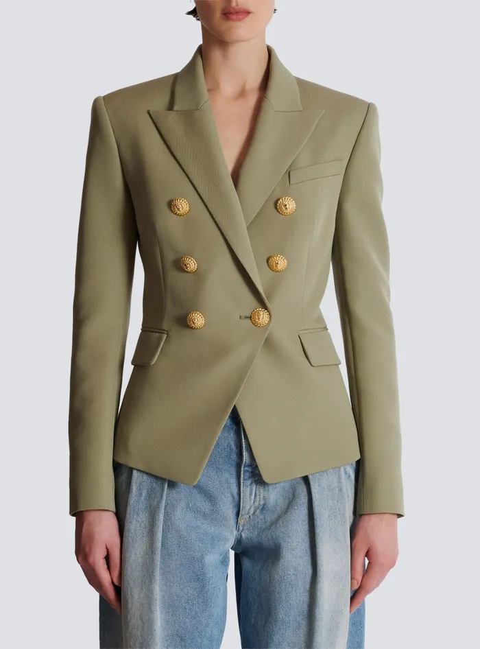 Balmain Grain De Poudre 6button Jacket Khaki Women Jackets And Blazers