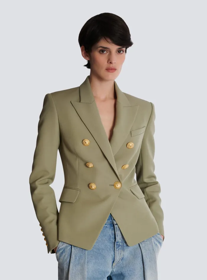 Balmain Grain De Poudre 6button Jacket Khaki Women Jackets And Blazers