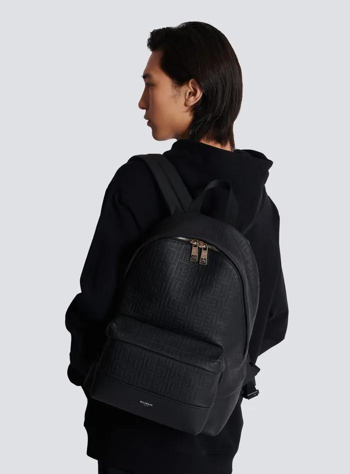 Balmain Grained Leather Backpack Black Men Bags And Backpacks