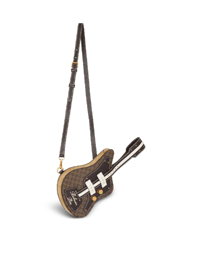 Balmain Guitar Bag Clutch With Leather And Monogram Detailing Brown Women Handbags