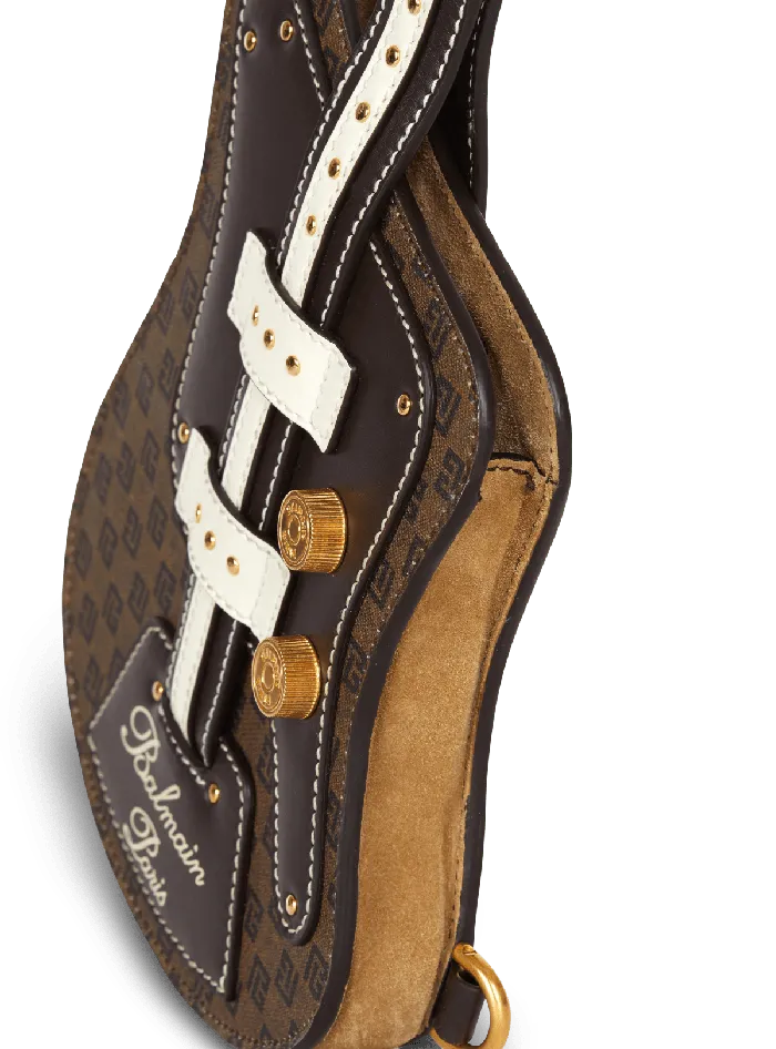 Balmain Guitar Bag Clutch With Leather And Monogram Detailing Brown Women Handbags