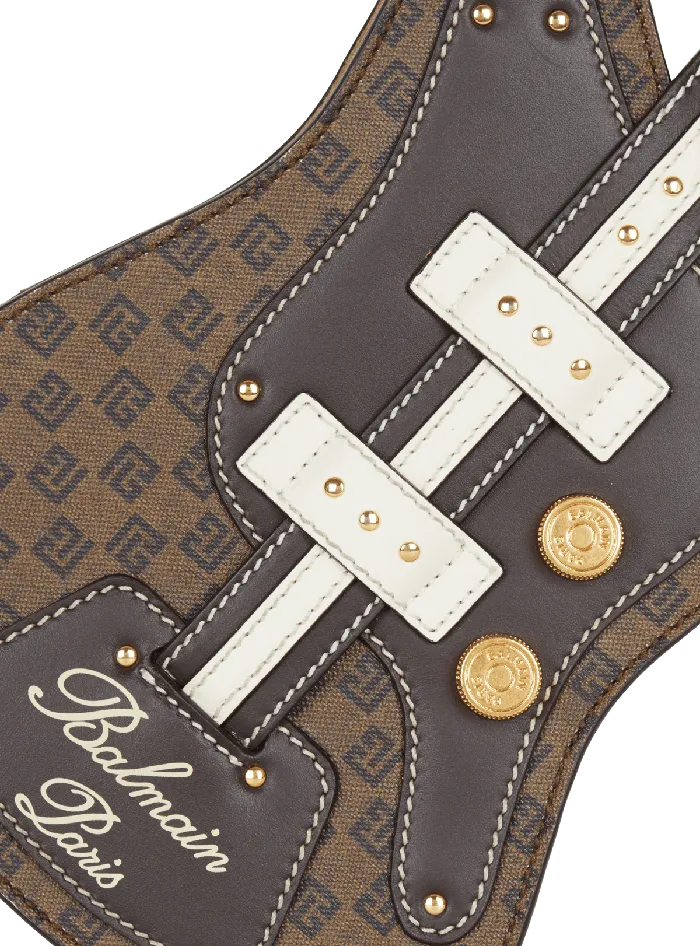 Balmain Guitar Bag Clutch With Leather And Monogram Detailing Brown Women Handbags